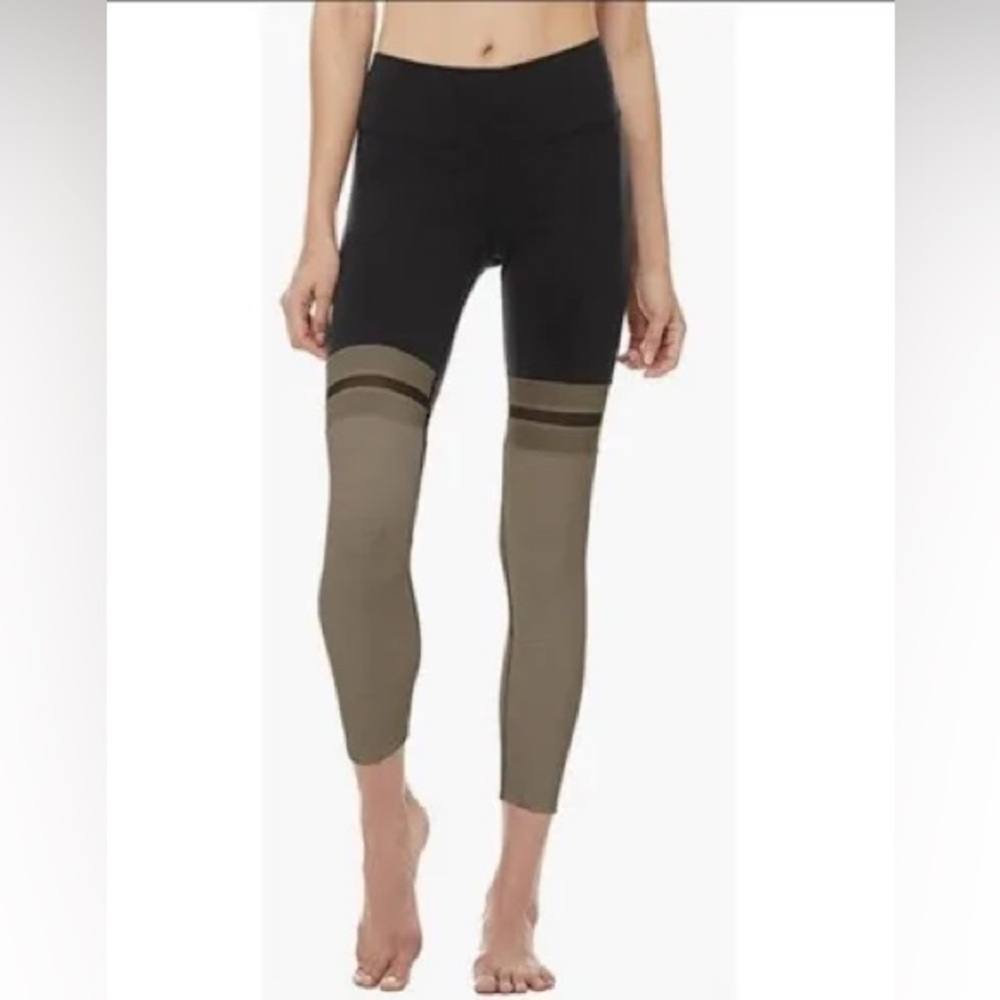 ALO Yoga Player High Waist 7/8 Leggings Sz XS Black/Olive Green